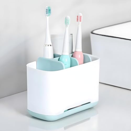Image of STEFFAN Toothbrush Holder for Bathroom Wall Mounted Multipurpose Brush Holder, Durable Bathroom Organizer for Toothbrush Toothpaste & Accessories, Sturdy Bathroom Holder White & Blue