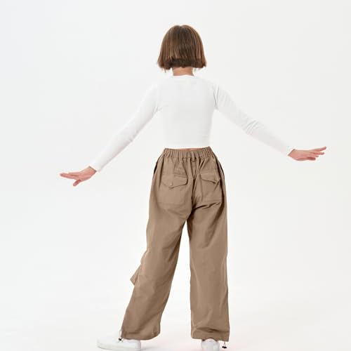 Image of Rolanko Girls Parachute Pants Y2K Cargo Pants for Girls Loose Jogger Trousers with Pockets Streetwear Kids 4-14 Years