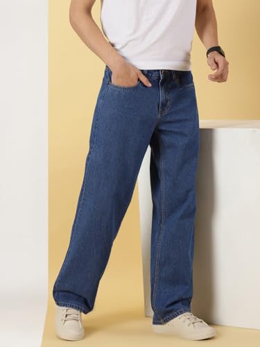 Image of Thomas Scott Men's Relaxed Fit Mid Rise Comfort Clean Look Light Fade Cotton Baggy Jeans
