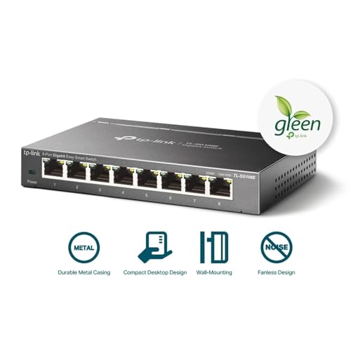 Image of TL-SG108E 8 Port Gigabit Switch, Easy Smart Managed, Plug and Play, Desktop /Wall-Mount, Metal with Shielded Ports, QoS, VLAN, IGMP, LAG Support