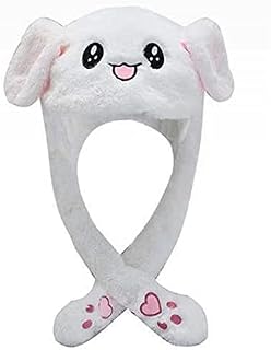 KENANLAN Bunny Hat with Moving Ears,Plush Rabbit Hat,Winter Warm Hat with Ear Flaps, Rabbit Ear Headwear, Party Costume Hat Dress Up Cosplay Gifts for Kids Girls Boys