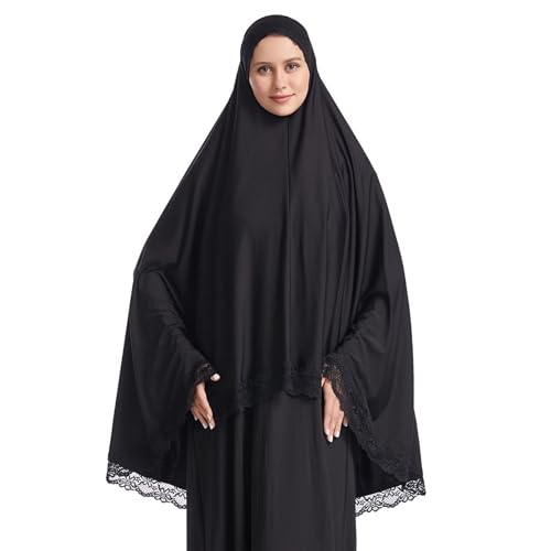 Muslim Women's Instant Big Hijab Jersey Turbans Khimar Abaya Soft Prayer Scarf, 1pc Lace