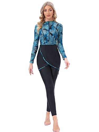 seafanny Maillot de Bain 3 pièces pour Femme Musulmane, Couverture complète, Hijab Burkini Modeste(Feuille de Palmier 42-44) XL