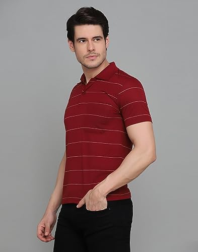 Image of INKKR Men's Striped Polo Neck Cotton Blend Multicolor T-Shirt