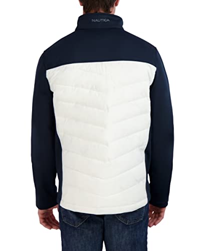 Nautica Men's Mixed Media Softshell Jacket Long Sleeve Quilted Coat, Sail Cream, Large #TOP2