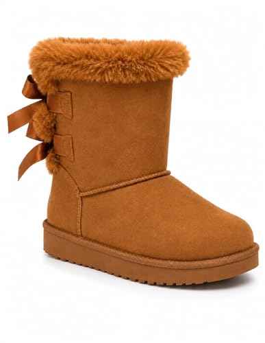 Bottes fourrées femme avec ruban noeud satiné et fourrure synthétique - Camel - Taile 38 EU
