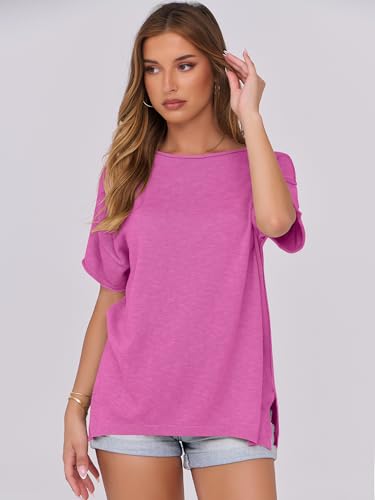Caracilia Women Summer Lightweight Sweater Top Oversized Short Sleeve Drop Shoulder Seams Outside Casual T-Shirts Trendy 20253