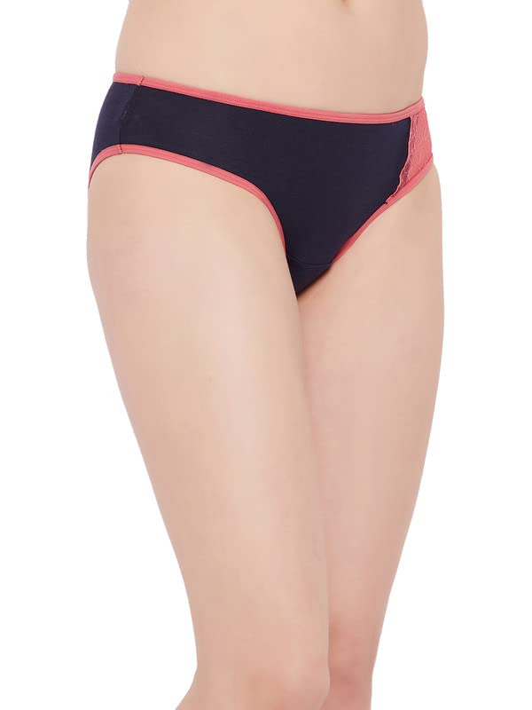 Image of Clovia Women's Cotton Low Waist Bikini Panty with Lace Panel in Blue
