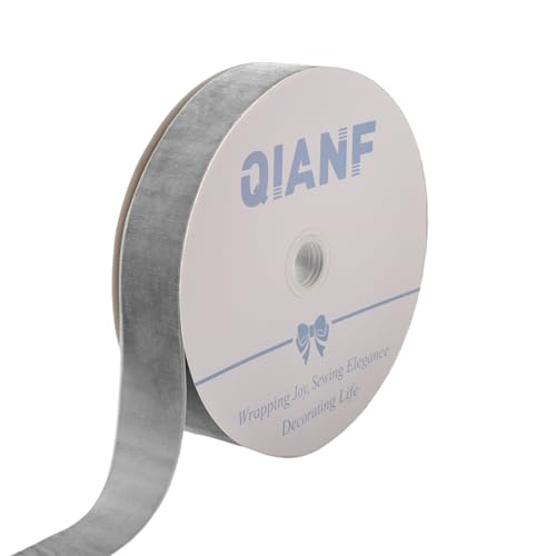 Image of QIANF Velvet Ribbon, 1 1 /2-Inch by 25-Yard Spool (Silver)