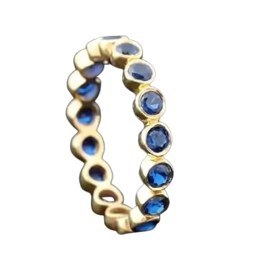 THE ONE CARATS 0.50 Ct Round Blue Sapphire Diamond Full Eternity Wedding Bands for Women 14K Yellow Gold Plated Bezel Set Stacking Band Ring 925 Sterling Silver Handmade Promise Ring
