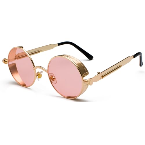 Image of PROUDDEMON Retro Gothic Steampunk Sunglasses for Women Men Round Lens Metal Frame