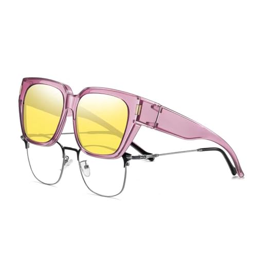 Image of HAOLOTA Night Vision Driving Glasses Fit Over Glasses | Anti Glare Night Glasses, Over Glasses Style, Tac Lens Nano Coating, Trendy Square, Lightweight and Flexible, Driving