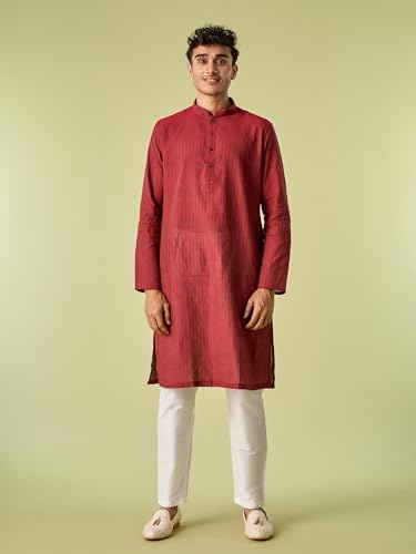 Image of DIWAS BY MANYAVAR Men's Cotton Textured Plain Kurta (1pc)