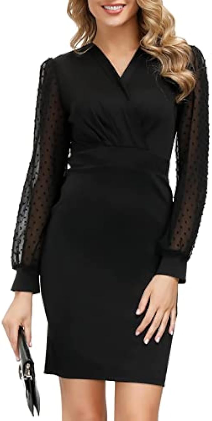 GRACE KARIN Women's Pencil Work Dresses Long Sleeve V Neck Bodycon Business Dress Elegant Cocktail Party