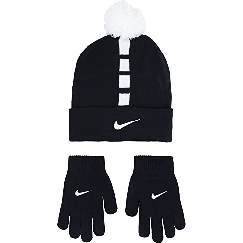 Image of Nike Big Kids' Elite Beanie and Gloves Set (One Size, Black /White)