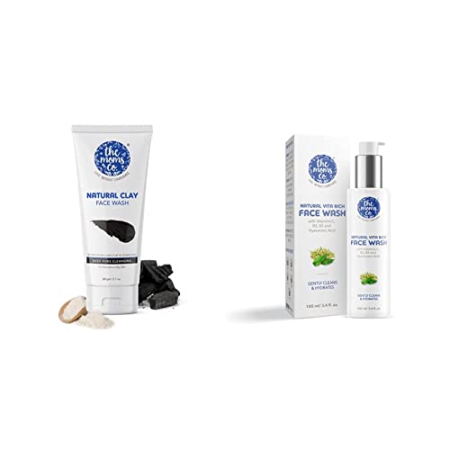 Image of The Moms Co. Natural Clay Face Wash with Moroccan Lava Clay & Activated Charcoal l Purifies,Detoxes &Glowing -80 ml & Vita Rich Face Wash Neem Extract and Witch Hazel (100ml)