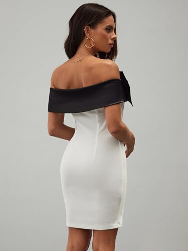Image of Floerns Women's Off Shoulder Short Sleeve Mini Dress Bow Front Bodycon Dresses
