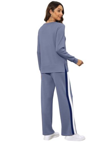 Image of OFEEFAN Women's 2 Piece Lounge Set Travel Airport Outfits Side Slit Tracksuit Wide Leg Loungewear Baggy Comfy Sweatsuit S-3XL