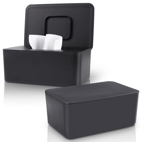 Image of 2 Pack LEQXGO Baby Wipes Dispenser, Wipes Dispenser Baby Wipes Case, Baby Wipe Holder for Fresh Wipes, Non-Slip Wipes Case, Wipe Container with Sealing Design Lid (Black and Black)