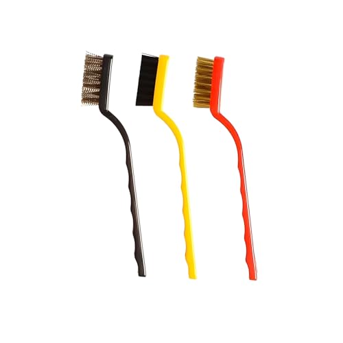 Image of Oblivion Mini Wire Brush for Cleaning 3 Pc - Wire Brush Set with Brass, Nylon & Stainless Steel Bristles, Cleaning Brushes for Gas Stove, Burner, Tiles, Tap Rust Removal, Welding Slag, Paint & Dirt