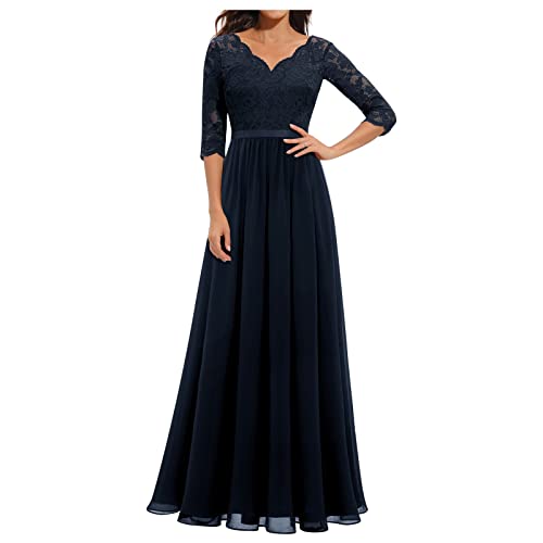 FUPODD Kleid Damen Hochzeitsgast Ballkleider Lang Festliche Kleider Frauen Abendkleider Elegant Für Hochzeit Cocktailkleid mit Ärmeln Damenkleider V...
