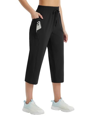 baleaf Women's Athletic Capri Pants Lightweight Quick Dry Stretch Zipper Pocket Travel Casual Outdoor UPF 50+