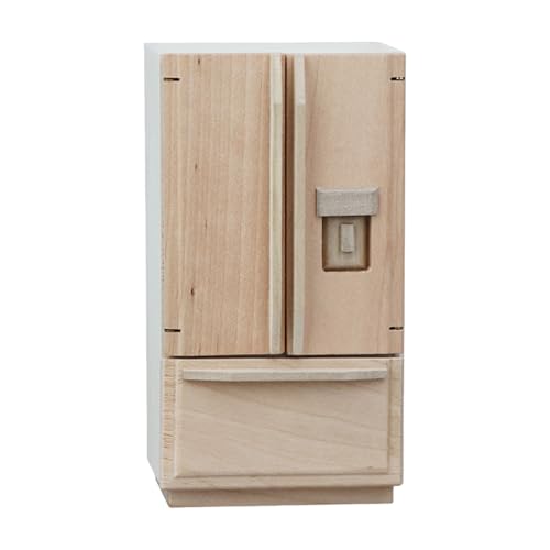 ミニチュア木製冷蔵庫両開きドア未塗装冷蔵庫家具ドールハウス装飾用コレクターや子供ドールハウスアクセサリーに最適