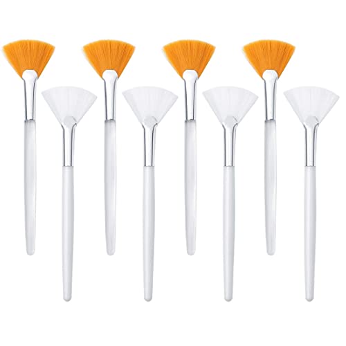 SIOPPKIK 8 Piezas Cepillos de Máscara de Abanico,Brocha para Mascarilla Facial,Cepillo Aplicador Facial de Blanco y Marrón,Pinceles para Mascarillas Faciales,Herramientas Cosméticas para Crema Barro