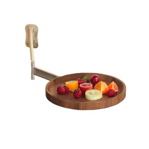 Petit plateau rond mural pliant en noyer chaleureux pour coin repas