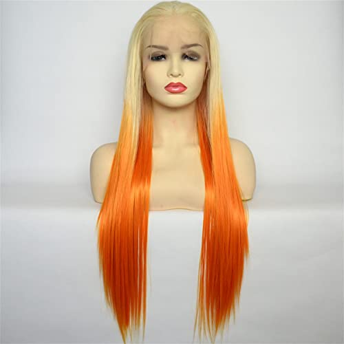 Perruque synthétique avant de lacet blonde et orange pour un look cosplay vibrant