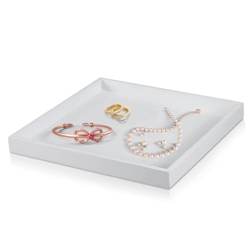 Bandeja Decorativa Centro de Mesa, Bandeja de Madera Blanca, 20 X 20 Cm Bandeja Decorativa Bandejas para Servir Comida, Bandeja Decorativa Rústica para Joyería, Comida, Decoración de Mesas de Café