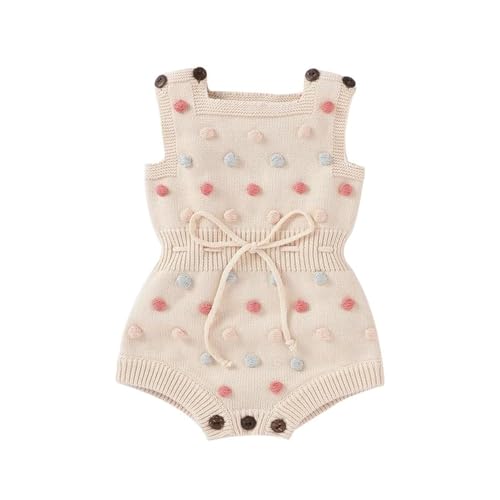 Image of Neiwech Baby Girl Romper Sleeveless Pompoms Knit Rompers Newborn Little Girl Overall Jumpsuit Summer Outfits Clothes
