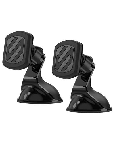 Image of Scosche Extra Strength Suction Car Phone Mount, Magnetic Phone Holders for Your Car Windshield /Dashboard, Car Holder with 360 Rotation, Thick Metal Plate for iPhone and Android, Not MagSafe, 2-Pack