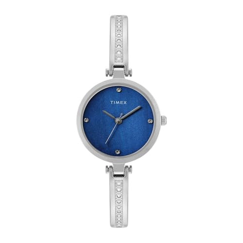 Image of TIMEX Analog Watch for Women with Mother of Pearl Blue Round Dial & Silver Brass Bracelet Band Water Resistant Women's Wrist Watches - TWEL200SMU01