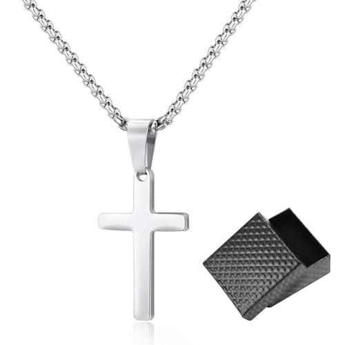 JSTHHTT Collar Cruz para Hombre y Mujer, Cadena Plata con Colgante para Niños, Regalos De Joyería Cristiana 24 Pulgadas