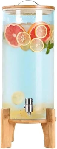 AOBOPOドリンクサーバー ガラスのやかん 5L/7.5L/10L 大容量選択可 高温耐性 蛇口付き 竹の木製ブラケット付き 冷水筒/ウォータータンク兼用 梅酒/ジュース/ビール密閉保存容器 レストラン/パーティー/家庭用 水差し機能