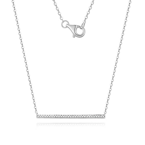 14k Solid Gold Diamond Solitaire Station Necklace Series,No fading, No allergies, Non gold-plating,Lab grown Diamond, DEF VS~VVS,Lobster buckle (Pavé Bar(White), White and Yellow Gold)