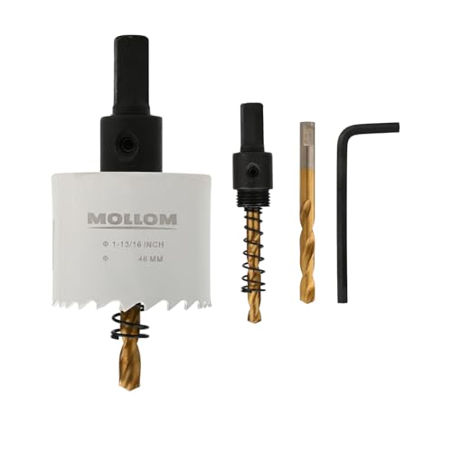 Mollom (46mm | 1-13/16") HSS M42 with 8% cobalt BI-Metal Hole Saw with 2 Pilot Drill Bits & Arbor Smooth Cutting for PVC,Drywall,Wood,Plastic,Gypsum Board,Rubber