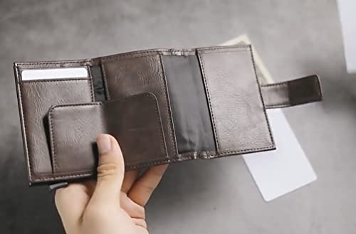 Smart Leather Wallet for Men, Aluminium Credit, Smart, Debit Card Holder for RFID Blocking, HASP, Quick Card Access, Pop Out Open Wallet, Multifunctional (Coffee)4