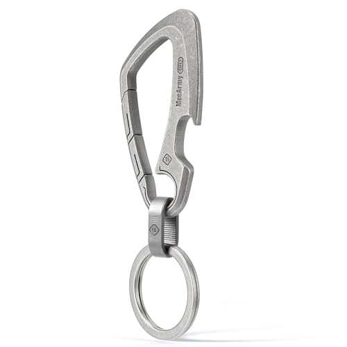 MecArmy CH17 Karabiner Schlüsselanhänger mit Flaschenöffner, Karabinerhaken mit Schnellverschluss, Solider Titan Schlüsselring für Herren, Aufhängen im Rucksack, Autoschlüssel (Titan/Silber)