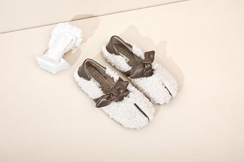 Women's Bow Flats Warm Faux Fur Flats Cute Winter Shoes Comfortable Slip On Flats4