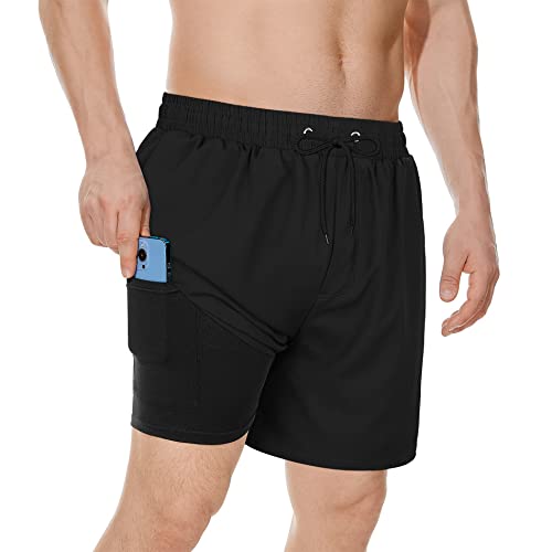 Men's Swimsuits Summer Beach Clother Bathing Suit for Men Compression Liner Swim Short Black Trunks M
