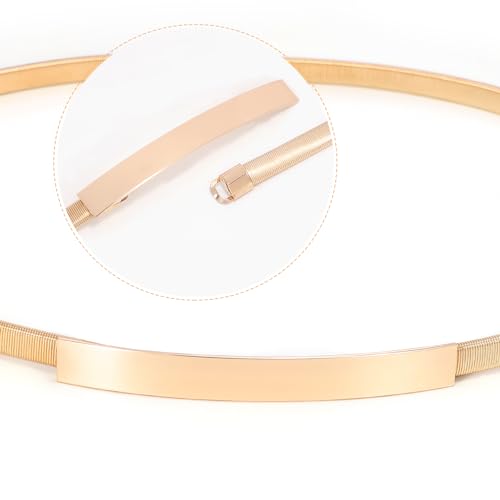VONMELLI Skinny Metal Cinch Belt for Dress Stretch Thin Waist Belt for Women Gold/Silver3