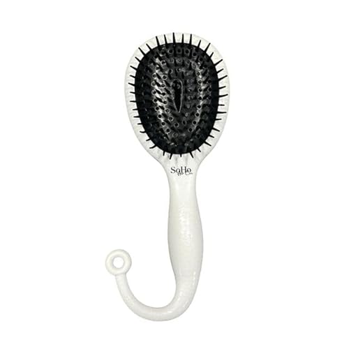 SoHo Haircare Hook Shower Hairbrush - 2-in-1 Shower hair Detangler & Stimulating Scalp Brush - Long Massaging Bristles - Detangling Brush Wet Hair and Dry - Black & White