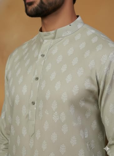 Image of Amazon Brand - Tavasya Men Floral Printed for Regular Fit Kurtas | Ethnic Wear | Festive | Cotton Blend | Knee Length