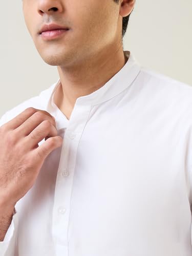 Image of SleepZ by Raymond Men Comfort Fit Solid Pattern Pure Cotton Mandrin Collar Kurta
