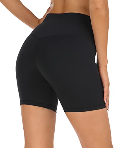 YUNOGA Women's High Waist Athletic Shorts 6" Inseam Yoga Shorts No Front Seam Workout Running Biker Shorts4