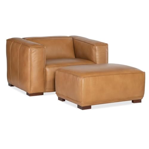 Sillón con brazos anchos cuero marrón Caramelo miniatura 6