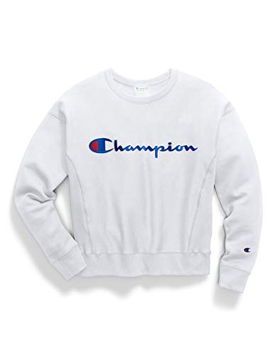 CHAMPION Womens Reverse Weave Chainstitch Script Spellout Logo Crewneck Sweatshirt-WHITE_M
