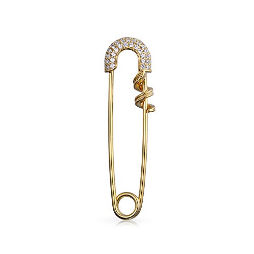 Safety Pin Symbol Of Support For Refugees Cubic Zirconia Accent 14K Gold Plated Sterling Silver Add Charms 1.2 Inch